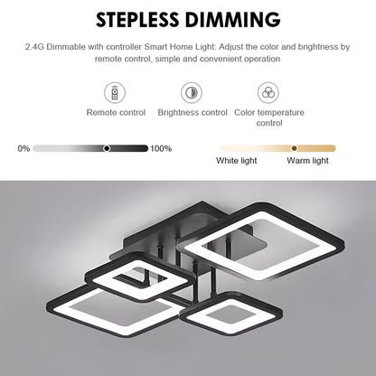 Lustra LED cu telecomanda ELLA 85W, 4 Patrate, lumina Rece/Calda/Neutra, Dimabila, Negru