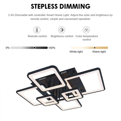 Lustra LED cu telecomanda ELLA 124W, 6 Patrate, lumina Rece/Calda/Neutra, Dimabila, Negru, Metal si Acril