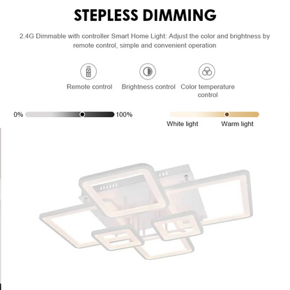 Lustra LED cu telecomanda ELLA 124W, 6 Patrate, lumina Rece/Calda/Neutra, Dimabila, Alb