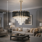 Candelabru Cristal VERSAILLES Nobile 5xE14, Diametru 40cm, Auriu Lucios si Negru