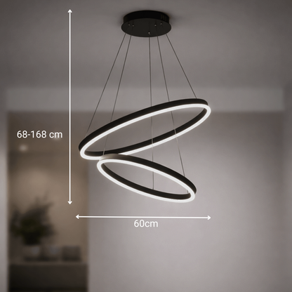 Lustra LED suspendata cu telecomanda ELIZABETH, 85W, 3 Cercuri, lumina Rece/Calda/Neutra, Dimabila, Auriu Lucios, Inaltime Reglabila