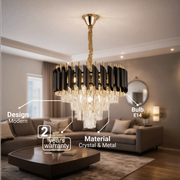 Candelabru Cristal VERSAILLES Nobile 5xE14, Diametru 40cm, Auriu Lucios si Negru