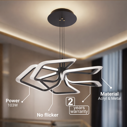 Lustra LED suspendata cu Telecomanda 103W, 5 Patrate, lumina Rece/Calda/Neutra, Dimabila, Negru