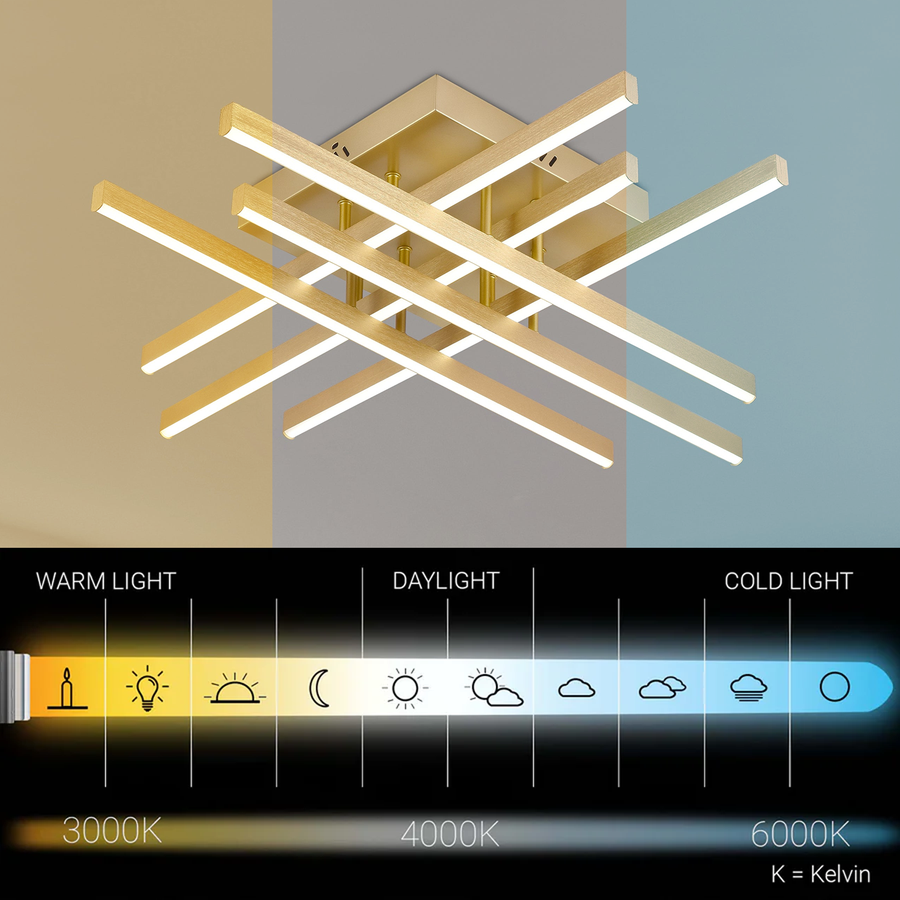 Lustra LED cu Telecomanda LINEX, 81W, Lumina 3000K/4000K/6000K, Dimabila, Auriu