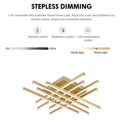 Lustra LED cu Telecomanda LINEX, 109W, Lumina 3000K/4000K/6000K, Dimabila, Auriu