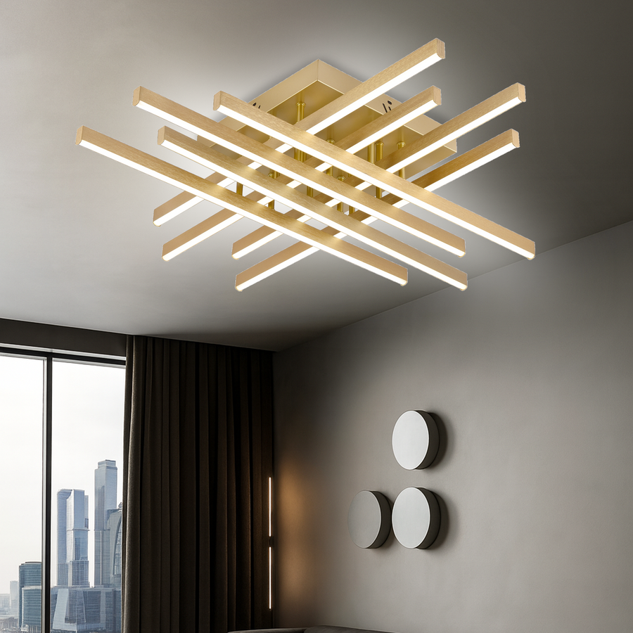 Lustra LED cu Telecomanda LINEX, 109W, Lumina 3000K/4000K/6000K, Dimabila, Auriu