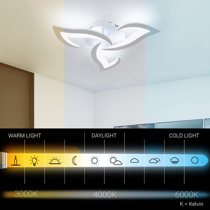 Lustra LED cu telecomanda LOTUS 32W, 3 Petale, lumina Rece/Calda/Neutra, Dimabila, Alb