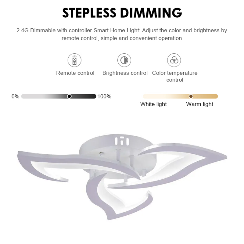 Lustra LED cu telecomanda LOTUS 32W, 3 Petale, lumina Rece/Calda/Neutra, Dimabila, Alb