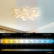 Lustra LED cu telecomanda LOTUS 91W, 9 Petale, lumina Rece/Calda/Neutra, Dimabila, Alb