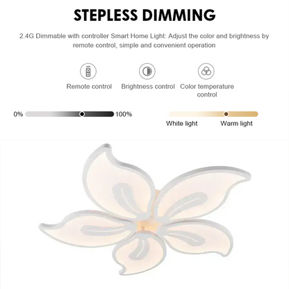 Lustra LED cu telecomanda JASMINE 66W, 5 Petale, lumina Rece/Calda/Neutra, Dimabila, Alb