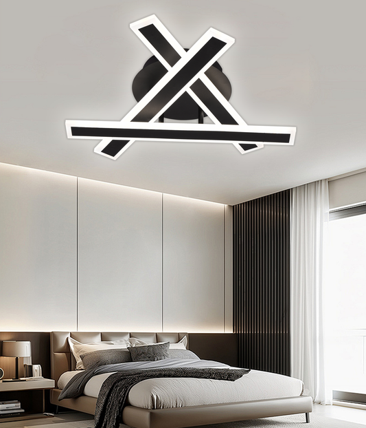 Lustra LED cu Telecomanda LT755, 62W, 40x5.5x10,Lumina Rece/Calda/Neutra, Dimabila, Negru, Fier, Plexiglas