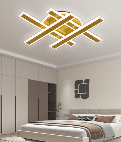 Lustra LED cu Telecomanda LT755/4GD, 79W, 46x5.5x7.5, IP20, Lumina Rece/Calda/Neutra, Dimabila, Auriu, Fier, Plexiglas