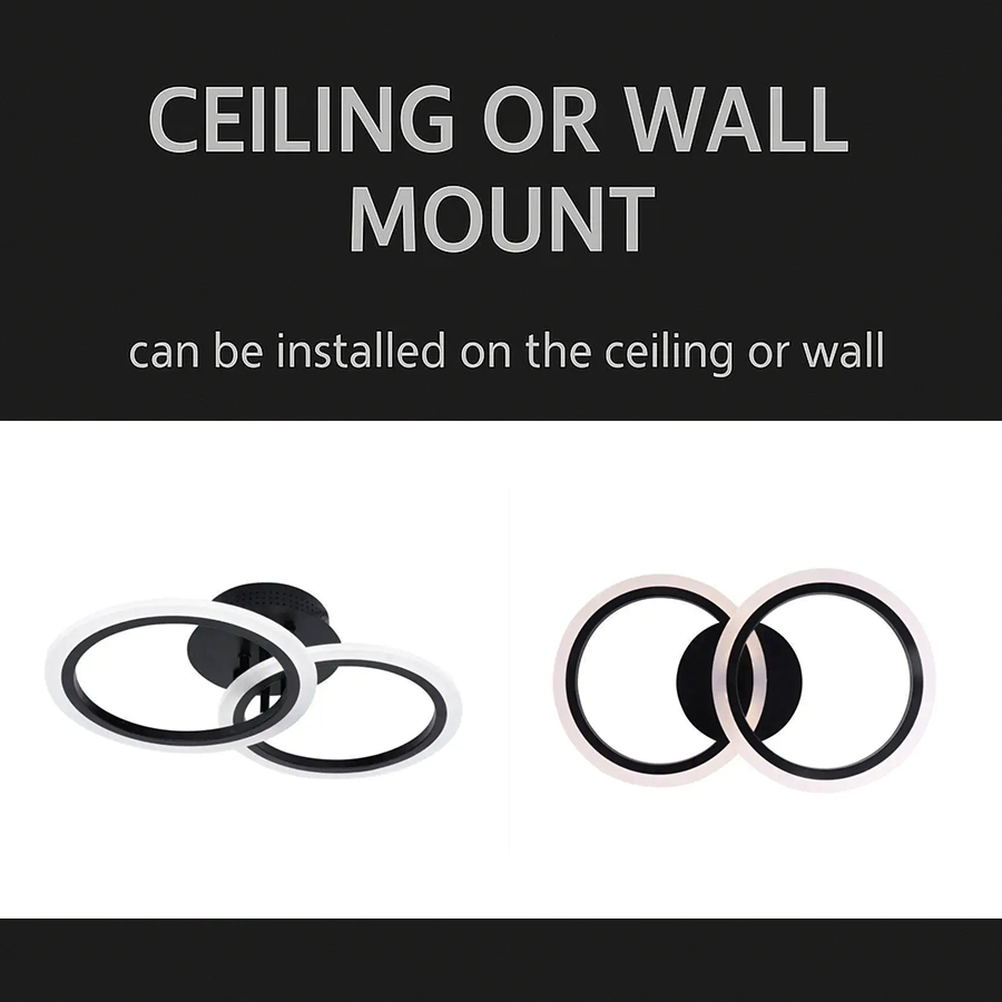 Lustra LED cu telecomanda BETTY 28W, 2 Cercuri, lumina Rece/Calda/Neutra, Dimabila, Negru