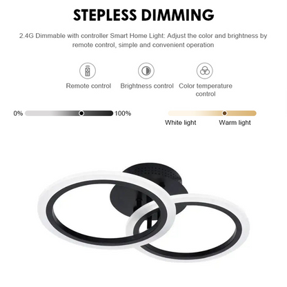 Lustra LED cu telecomanda BETTY 28W, 2 Cercuri, lumina Rece/Calda/Neutra, Dimabila, Negru