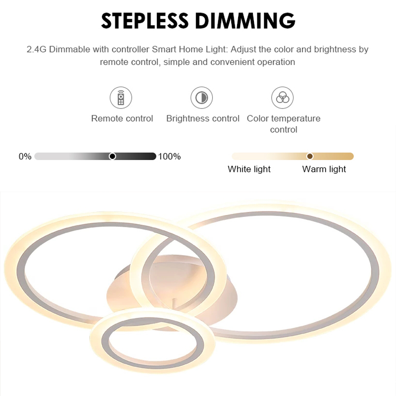 Lustra LED cu telecomanda BETTY 41W, 3 Cercuri, lumina Rece/Calda/Neutra, Dimabila, Alb, Metal si Acril