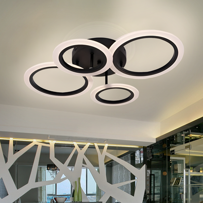 Lustra LED cu telecomanda BETTY 44W, 4 Cercuri, lumina Rece/Calda/Neutra, Dimabila, Negru