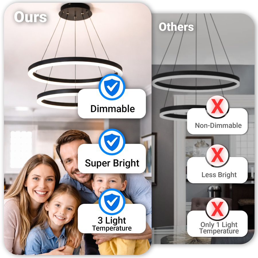 Lustra LED suspendata cu Telecomanda CASIANA 40W, 2 Cercuri, Lumina Rece/Calda/Neutra 3000K/4000K/6000K, Dimabila, Negru, Inaltime Reglabila, Metal si Acril