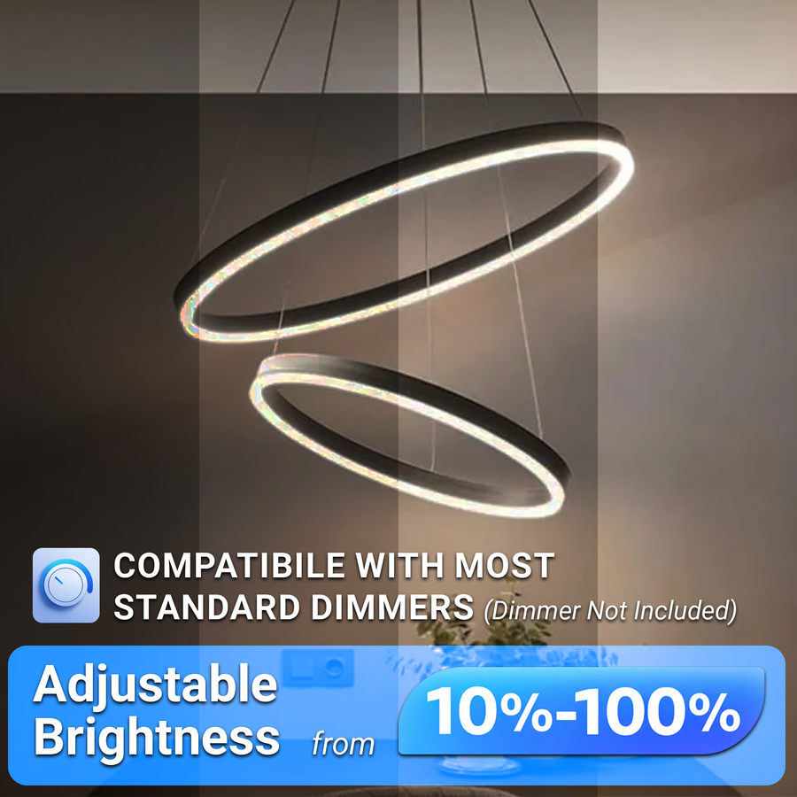 Lustra LED suspendata cu Telecomanda CASIANA 40W, 2 Cercuri, Lumina Rece/Calda/Neutra 3000K/4000K/6000K, Dimabila, Negru, Inaltime Reglabila, Metal si Acril