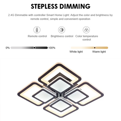 Lustra LED cu telecomanda SUSAN 96W, 4 Patrate, lumina Rece/Calda/Neutra, Dimabila, Negru