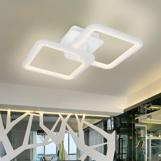 Lustra LED cu telecomanda ZOE 69W, 2 Patrate,  lumina Rece/Calda/Neutra, Dimabila, Alb