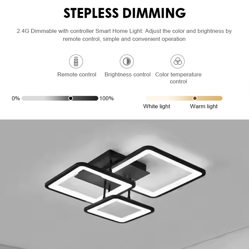 Lustra LED cu telecomanda ZOE 64W, 3 Patrate, lumina Rece/Calda/Neutra, Dimabila, Negru