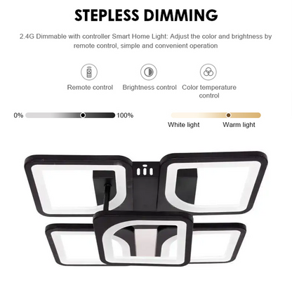 Lustra LED cu telecomanda ZOE 68W, 5 Patrate, lumina Rece/Calda/Neutra, Dimabila, Negru