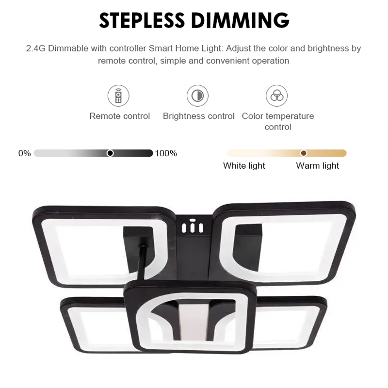 Lustra LED cu telecomanda ZOE 68W, 5 Patrate, lumina Rece/Calda/Neutra, Dimabila, Negru