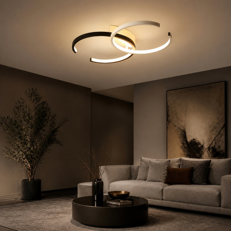 Lustra LED cu telecomanda VECTOR SEMIARC 40W, 2 Elemente, lumina Rece/Calda/Neutra, Dimabila, Negru Alb