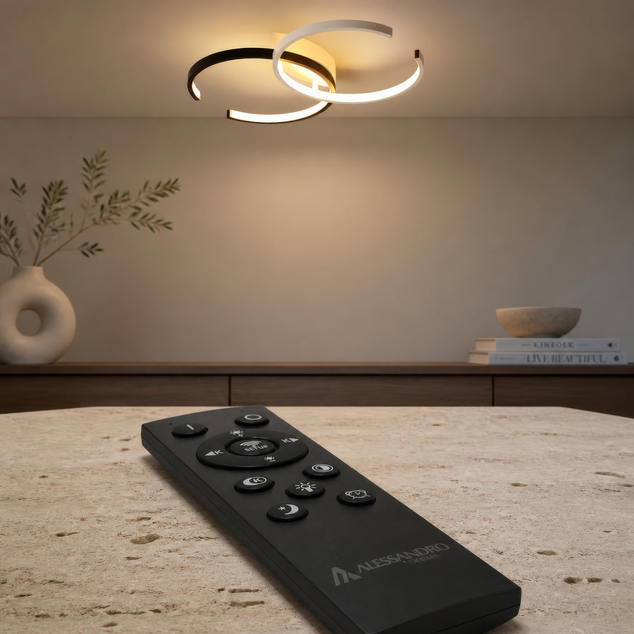 Lustra LED cu telecomanda VECTOR SEMIARC 40W, 2 Elemente, lumina Rece/Calda/Neutra, Dimabila, Negru Alb
