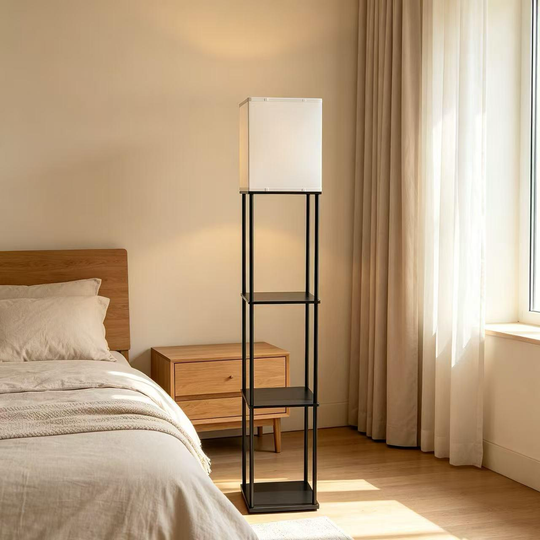 Lampadar TALDYKORGAN, 1 x E27, Metal si Lemn, Negru si Alb