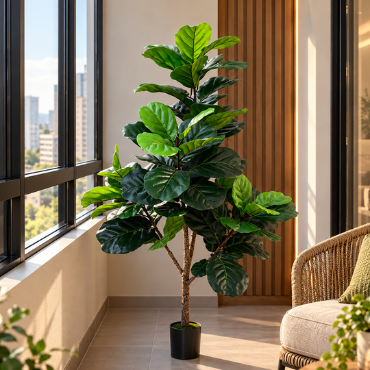 Planta Artificială Copac Tip Ficus, 3 brate, 154 cm, Verde, cu Ghiveci