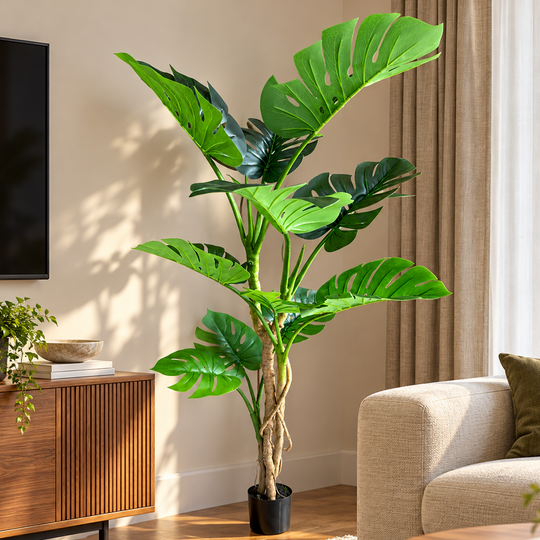 Plantă Artificială Tip Monstera Deliciosa, 11 frunze, 160 cm, Verde