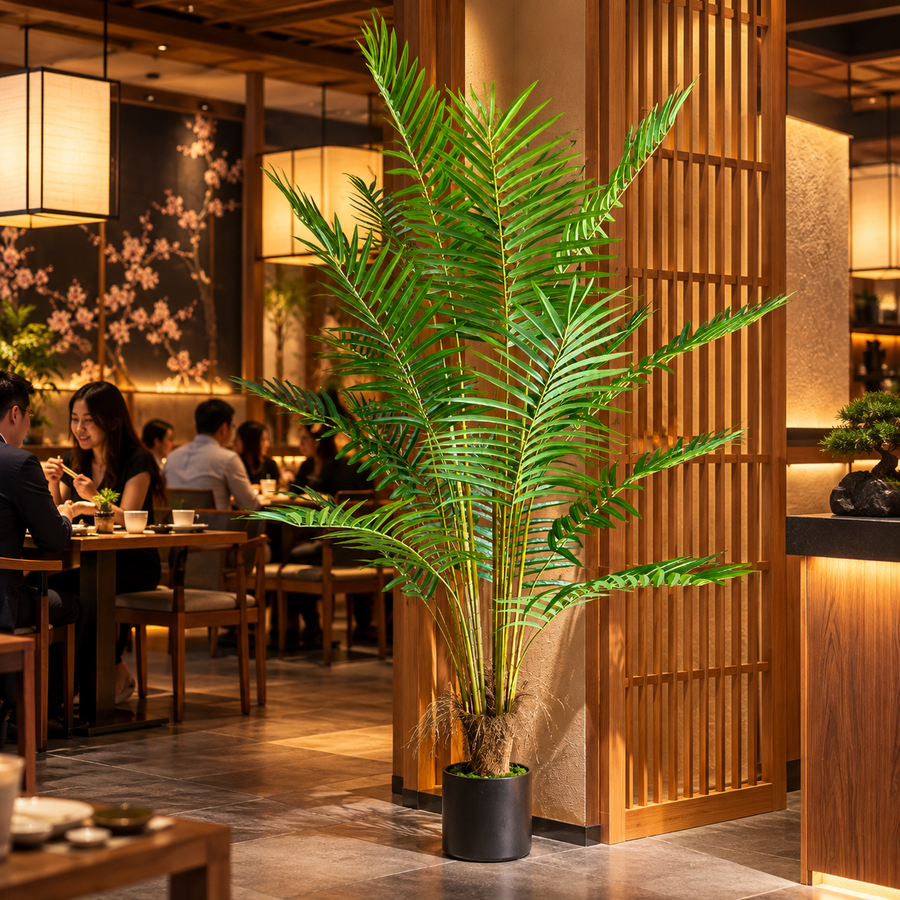 Planta Artificială Copac Tip Palmier Kentia, Cu Frunze Elegante, 230 cm, 18 frunze, Verde, cu Ghiveci