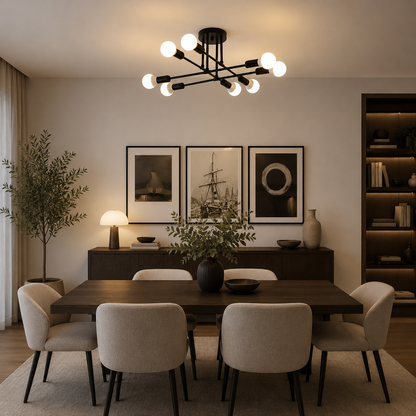 Lustra Clasica Modernist Octa, 8x E27, Negru, Design Modern, Metal, Fara Abajur