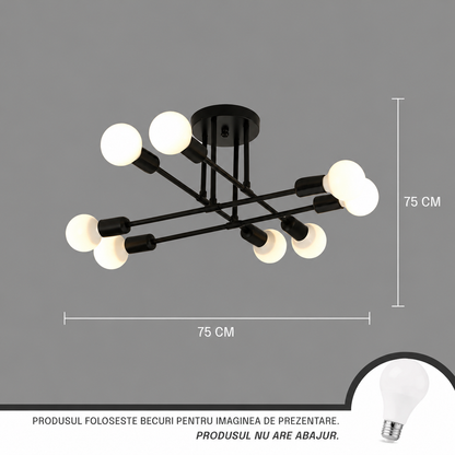 Lustra Clasica Modernist Octa, 8x E27, Negru, Design Modern, Metal, Fara Abajur