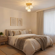 Lustra Clasica SUKAS, 3x E27, Metal si Cristal, Auriu