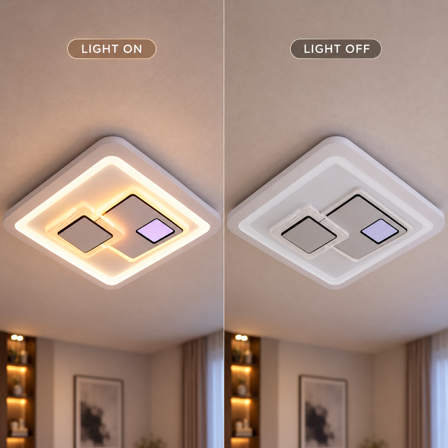 Lustra LED KEREN 33W, Patrata, lumina Rece/Calda/Neutra 3000K/4000K/6000K, Alb, Metal si Acril