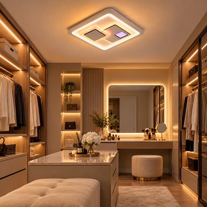 Lustra LED KEREN 33W, Patrata, lumina Rece/Calda/Neutra 3000K/4000K/6000K, Alb, Metal si Acril