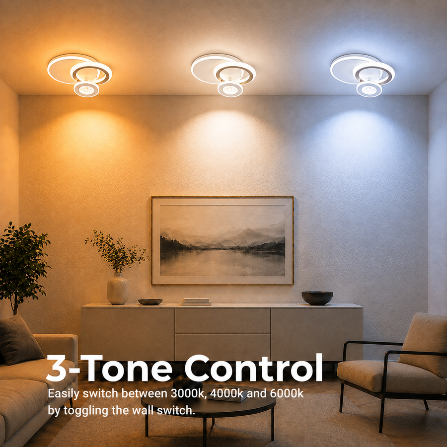 Lustra LED NYXORA 44W, 3 Cercuri, lumina Rece/Calda/Neutra, Alb