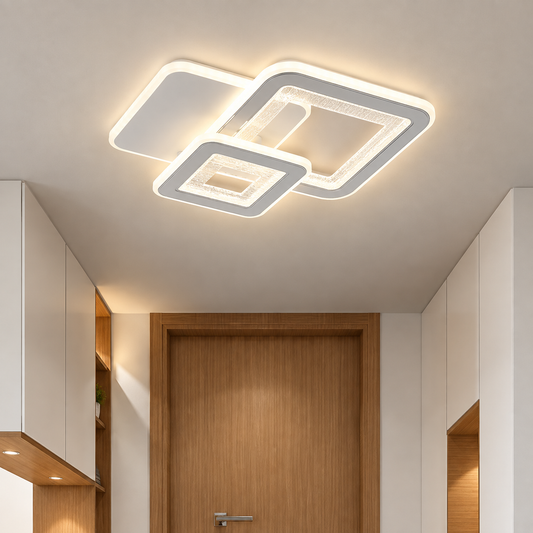 Lustra LED SQUARE 57W, 3 Patrate, lumina Rece/Calda/Neutra, Alb