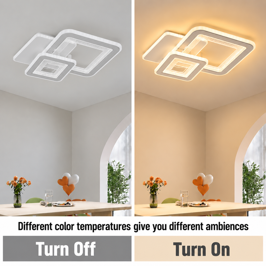 Lustra LED SQUARE 57W, 3 Patrate, lumina Rece/Calda/Neutra, Alb