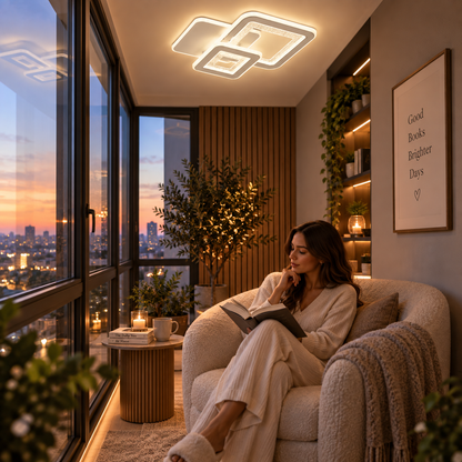 Lustra LED SQUARE 57W, 3 Patrate, lumina Rece/Calda/Neutra, Alb