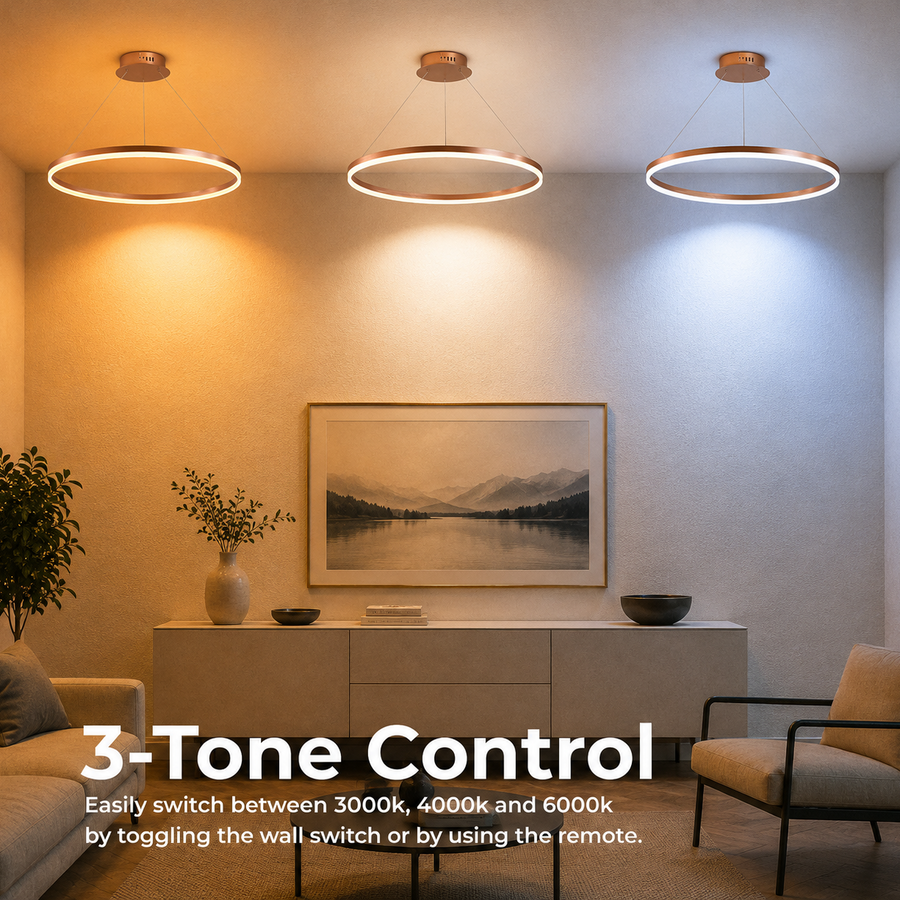 Lustra LED Suspendata, ANINA, 34W, 1 Cerc, Diametru 50cm, Lumina Rece/Calda/Neutra 3000K/4000K/6000K, Dimabila, Auriu Lucios Alb, Inaltime Reglabila, Metal si Acril