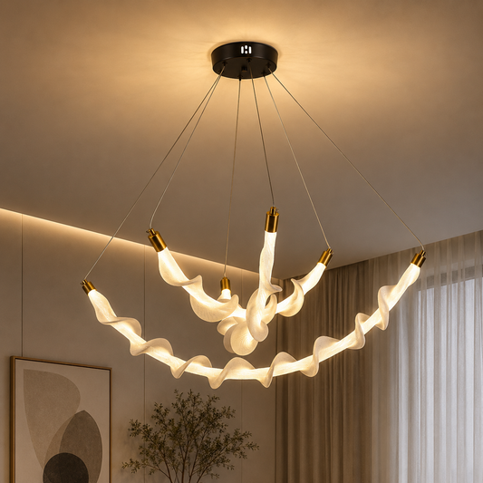 Lustra LED Suspendata Acril UNDA Crown, 28W, Lumina Calda/Neutra/Rece 3000/4000/6000K, Alb, Inaltime Reglabila, Metal si Acril