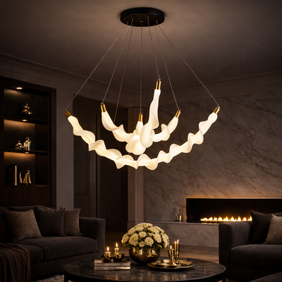 Lustra LED Suspendata Acril UNDA Crown, 28W, Lumina Calda/Neutra/Rece 3000/4000/6000K, Alb, Inaltime Reglabila, Metal si Acril
