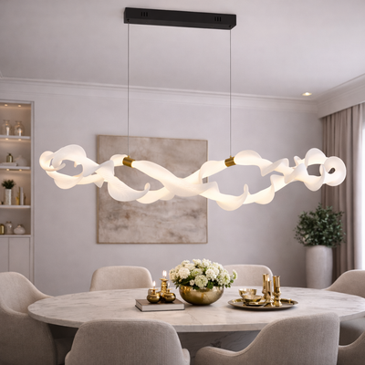 Lustra LED Suspendata Acril UNDA Infinity, 36W, Lumina Calda/Neutra/Rece 3000/4000/6000K, Alb Auriu, Inaltime Reglabila