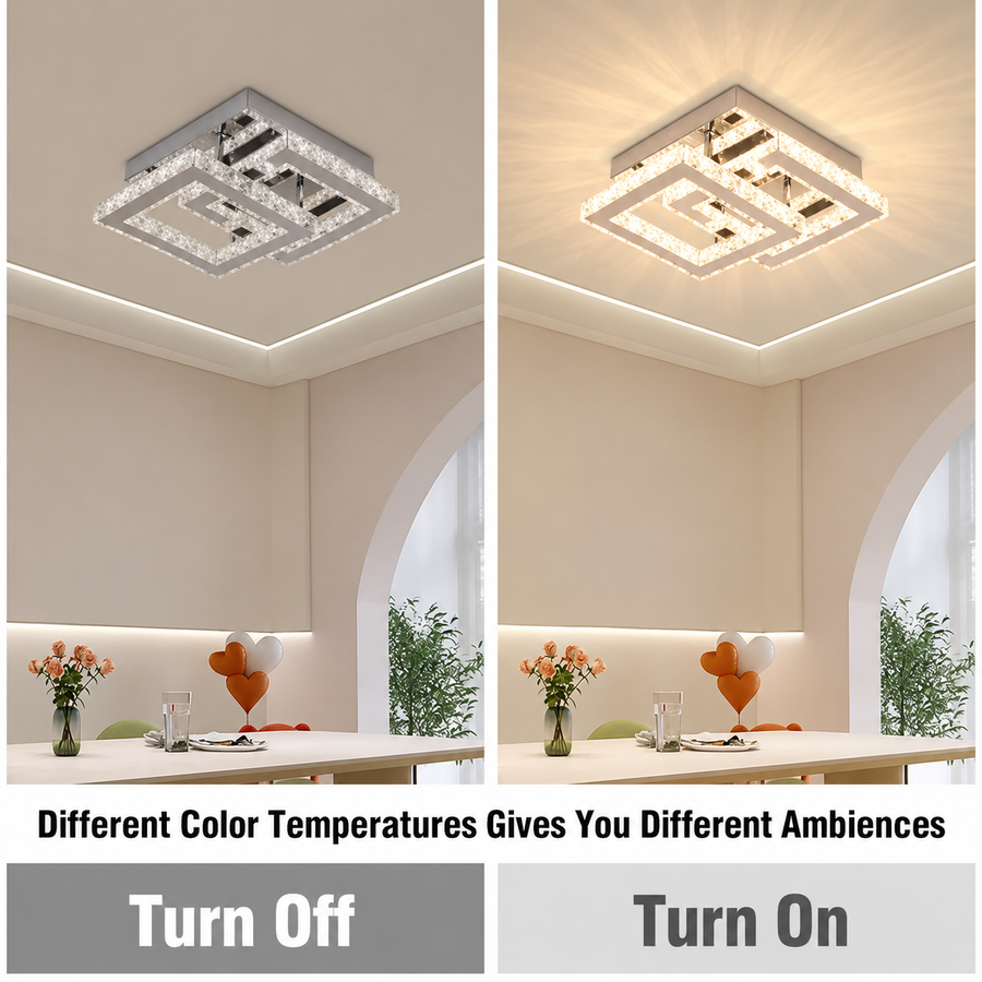 Lustra LED cu cristal JEREMIAH 48W, 2 Patrate, lumina Rece/Calda/Neutra, Crom Lucios
