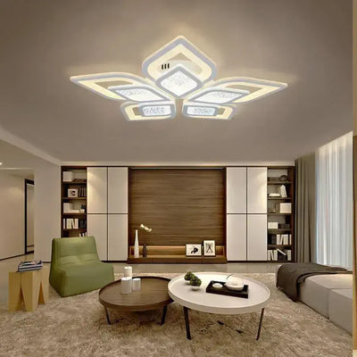 Lustra LED cu telecomanda DALIA 96W, 5 Petale, lumina Rece/Calda/Neutra, Dimabila, Alb