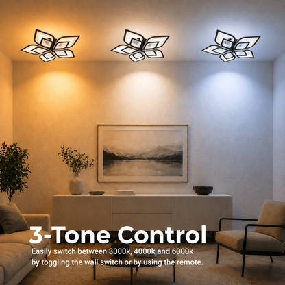 Lustra LED cu telecomanda DALIA 96W, 5 Petale, lumina Rece/Calda/Neutra, Dimabila, Negru