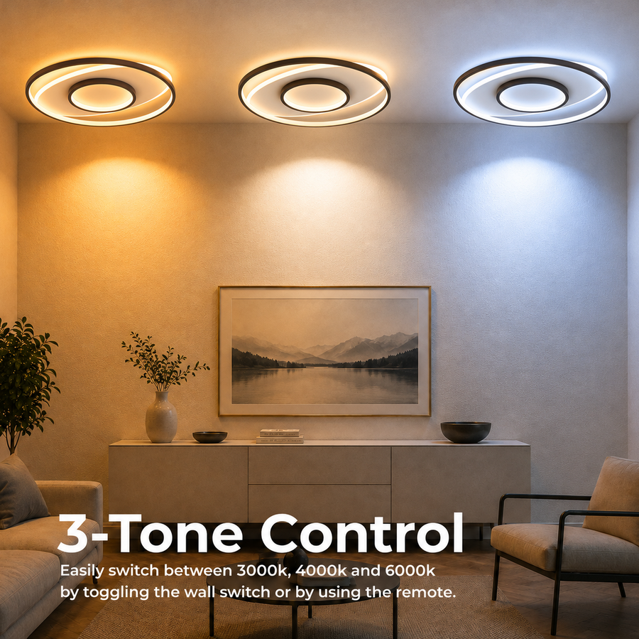 Lustra LED cu telecomanda FIGURATO, 63W, 3 Cercuri, lumina Rece/Calda/Neutra, Dimabila, Negru